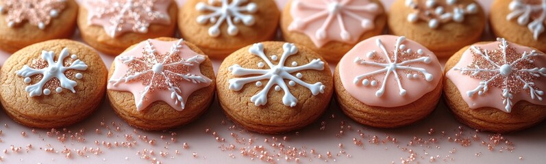 Many cookies with frosting and sprinkles on a plate christmas background food background banner