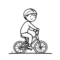 Vector silhouette illustration of a boy wearing a helmet, riding a bike