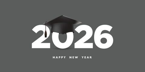 2026 number with black cap, graduate class logo. Graduate class template logo with diploma, laurel wreath, and graduation cap. Congratulations event, T-shirt, party, for high school college graduates.