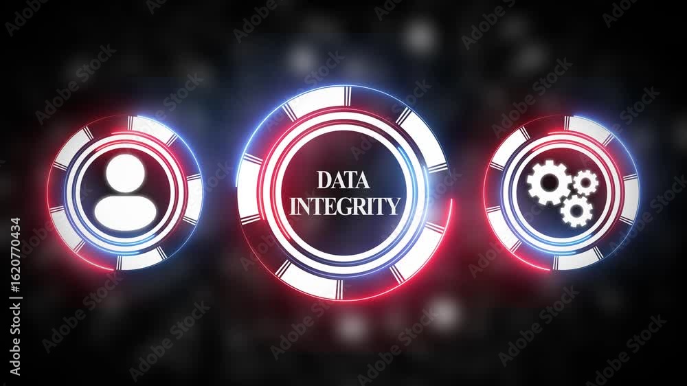 Poster data integrity concept visualization animated graphic showing network security user protection