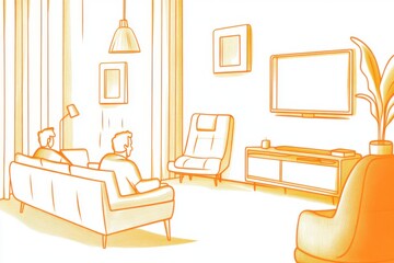 Fototapeta premium Cozy Living Room Illustration with Relaxed People in Modern Setting