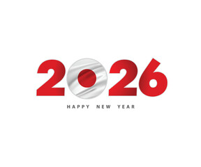 New Year 2026 Number letter font text Logo with Japanese Flag on white Background, Calendar 2026, Japan New Year Banner, Post Card, Greetings