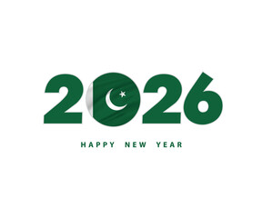 Pakistan New Year 2026 Number letter font text Logo with Pakistani Flag on white Background, Calendar 2026, Pakistan New Year Banner, Post Card, Greetings