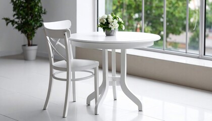 White Interior Design: Elegant Table and Chair near Window