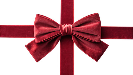 Elegant red velvet bow and ribbon on black background, perfect for holiday gifts and celebrations
