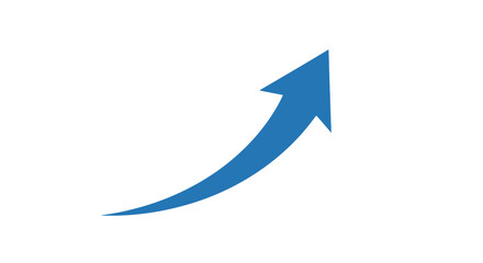 A blue arrow curves upward on a white background indicating growth success and forward movement in a business or financial context