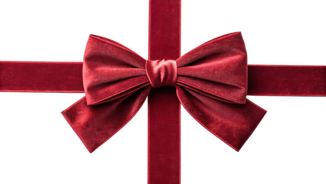 Elegant red velvet bow and ribbon on black background, perfect for holiday gifts and celebrations