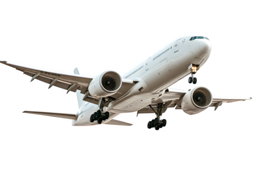 Modern airplane taking off for a flight around the world, symbolizing travel, adventure, and global business connections with sleek white design and powerful engine ready for destination travel