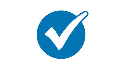 White check mark inside a blue circle, isolated on white background, symbolizing approval or confirmation