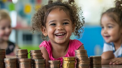 Engaging Children in Counting Coins During Their Fun and Educational Playtime Activities in the Classroom
