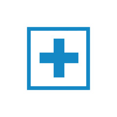 Obraz premium A blue plus sign inside a square represents addition, mathematics, health, and positive concepts