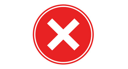 Fototapeta premium A red cross in a red circle indicates cancellation denial or an error message on a white background