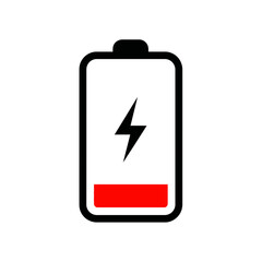 A low battery icon with a red bar indicating the power level is low and needs to be recharged soon