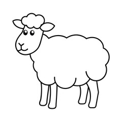  outline sheep cartoon on white background