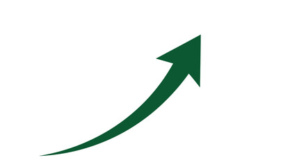 An upward trending green arrow isolated on a white background symbolizes growth and success
