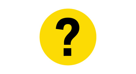 A bold black question mark inside a bright yellow circle, isolated on a white background, symbolizing inquiry and the unknown