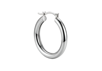 Polished silver hoop earring.