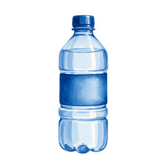 Watercolor Illustration of a Plastic Water Bottle with a Blue Label