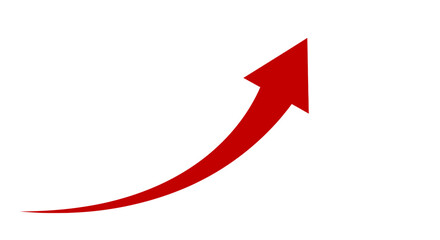 Red arrow isolated on white background showing upward trend and progress