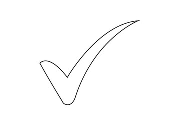 Simple black outline of a check mark symbol isolated on white background, representing correctness and approval