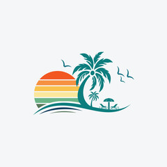 Summer beach logo design vector