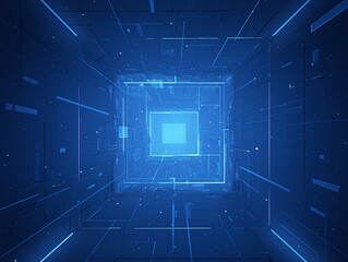 Abstract Glowing Geometric Tunnel on Black Background, Symmetrical 3D Space with Neon Lighting and Kinetic Depth
