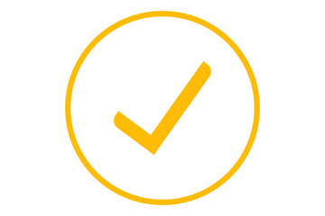 Yellow check mark symbol isolated on white background, representing confirmation, approval, and success