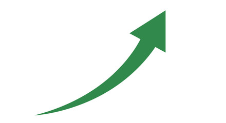 Green arrow pointing upwards indicating growth and progress, isolated on white background