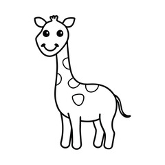 outline smiling giraffe cartoon on white background