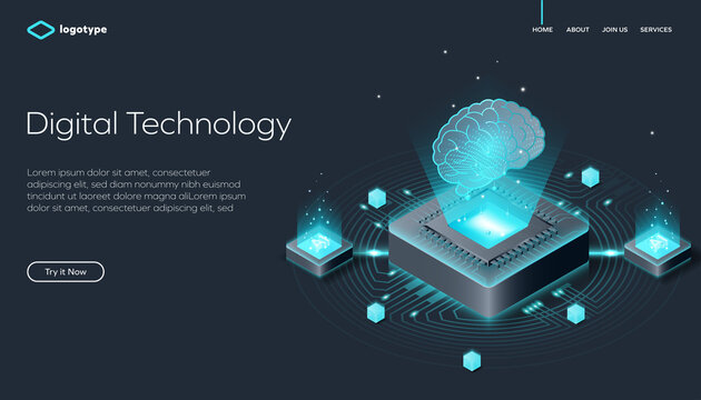 Digital illustration of AI hardware with a glowing brain hologram above a microchip, surrounded by circuitry patterns and AI icons. Ideal for technology, innovation, artificial intelligence themes.