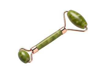 Jade facial roller with rose gold accents.