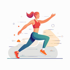 Energetic Run: An illustration captures a dynamic moment of a woman, mid-stride, radiating energy and determination in the context of fitness.