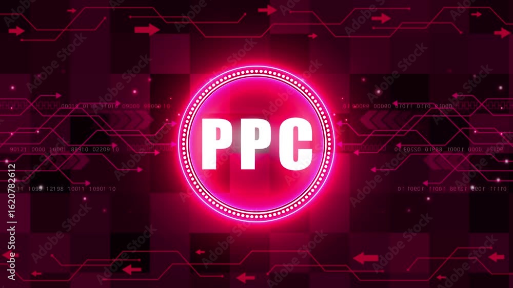 Poster ppc – pay per click. ppc concept head up display (hud ui) panel and futuristic technology abstract b