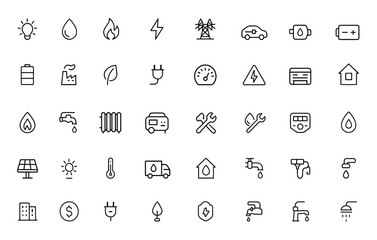 energy icon set, water, gas concepts. Vector illustration with clean line style suitable for web, apps, design, eco, power, utilities, fuel, liquid and more.