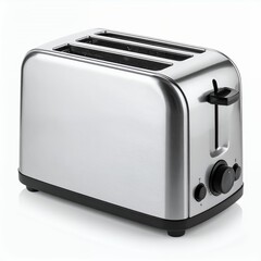 Sleek metallic toaster appliance shining in kitchenware style studio shot on white background