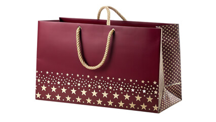 Elegant burgundy gift bag with star accents ready for holiday shopping season or retail branding needs