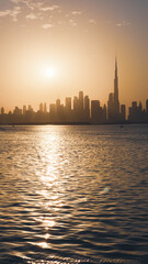 Fototapeta premium Vertical background of Dubai skyline silhouette with Burj Khalifa at sunset