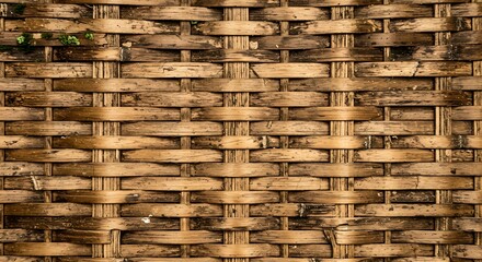 Close-up of Woven Wooden Fence in Natural Outdoor Setting