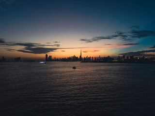 Dark and moody Dubai skyline view at twilight, Dubai real estate background wallpaper 