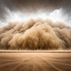 Massive dust storm approaches across arid landscape under dramatic stormy skies