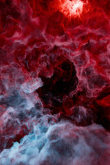 Fiery Red and Blue Nebula with Starry Highlights