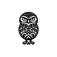 Obraz premium Illustration of an owl isolated on white background in black color