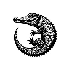 Fototapeta premium Detailed black and white alligator illustration isolated on white background