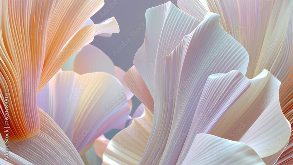 Aufkleber close up view of delicate flowing abstract organic shapes with soft warm and cool tones. serene anim