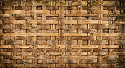 Rustic Woven Wooden Wall Texture with Natural Brown Tones