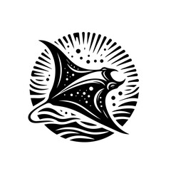 Manta ray gracefully glides through the ocean, isolated on white background