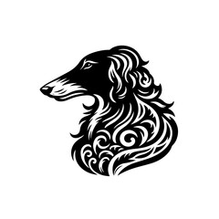 Obraz premium Elegant black and white drawing of a borzoi dog head isolated on white background