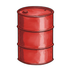 Detailed Hand Drawn Illustration of a Red Industrial Oil Drum