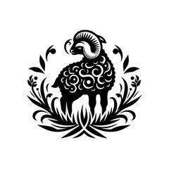 Fototapeta premium Detailed ram illustration isolated on white background in black and white design