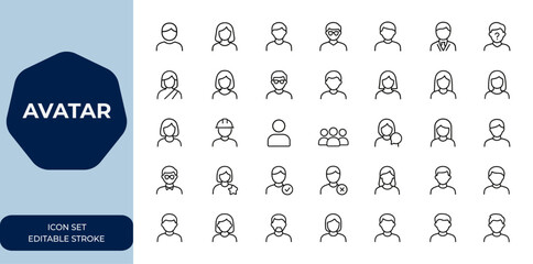 Avatar icons set for user interface design. Editable stroke linear icon collection. Vector illustration for UI, profile, user experience, app, digital identity, web design, avatar, interface © aura studio